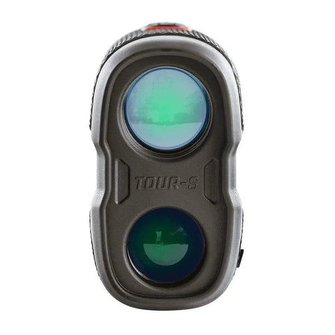 Front view of Go-To Golf Laser Rangefinder With Slope Mode And 7X Magnification, dual lenses, clear optics for quick targeting.