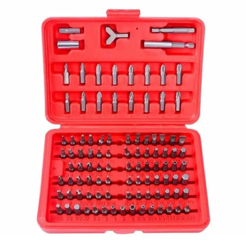 Slick Security Fastener Bit Set With Tamperproof Torx Hex Drivers And Magnetic Socket Holders Tight Tool Kit in red case, 2-pack.