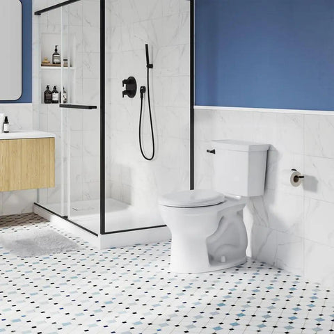 Champion Round Toilet Seat With Soft Close Quiet Lid For Nighttime Use Kid Safe Slow Close Feature in a modern bathroom