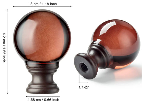 Dope Crystal Ball Lamp Finials With Bronze Finish Base, Tawny Glass, 2 Inch Tall, Threaded 1/4-27, front and side view