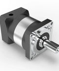Top Shelf Planetary Gearbox Speed Reducer Boasting Badass Two Stage Build With Ratios From Fifteen To One Up To One Hundred To One Fit For Nema Fifty Two Stepper Motors Alongside A Heavy Duty Twenty Four Millimeter Input Shaft Ready For Your Next Project, featuring silver metal exterior and 24mm shaft.