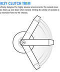 Grade 2 Heavy Duty Cylindrical Lever Lockset ADA UL Listed Satin Chrome US26D diagram with clutch trim rotation