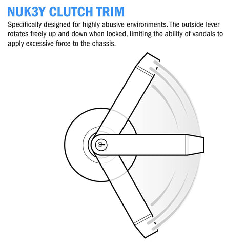 Grade 2 Heavy Duty Cylindrical Lever Lockset ADA UL Listed Satin Chrome US26D diagram with clutch trim rotation