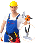 Worker holding Ergonomic Hand Seamer Tool For Metal Bending with durable construction; inset shows close-up of tool for HVAC and DIY projects.