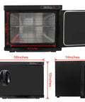 18L Professional Towel Warmer For Salons And Spas Pro Grade Black Towel Warmer Cabinet dimensions and open interior view