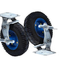 Top Shelf Heavy Duty Industrial Plate Casters With Brakes 6 8 10 Inch Furniture Wheels Set Of Two with rubber tires and metal mounts.