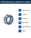 HiPicco MR104-2RS miniature deep groove ball bearing, close-up, blue rubber seal, 4x10x4 mm.