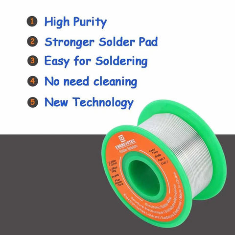 Lead Free Electronics Soldering Wire 1.2mm 50g Rosin Flux Core Sn99 Ag0.3 Cu0.7 No Clean Solder For Tiny Components Connectors And Wires Easy Work Strong Joints No Fuss Great For Precision Electronics spool with product features.