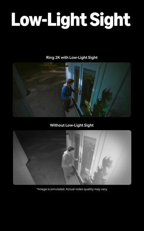 Comparison of Outdoor Battery Security Camera 2K Wide View With Ring Vision For Home Or Small Business in low light and standard mode