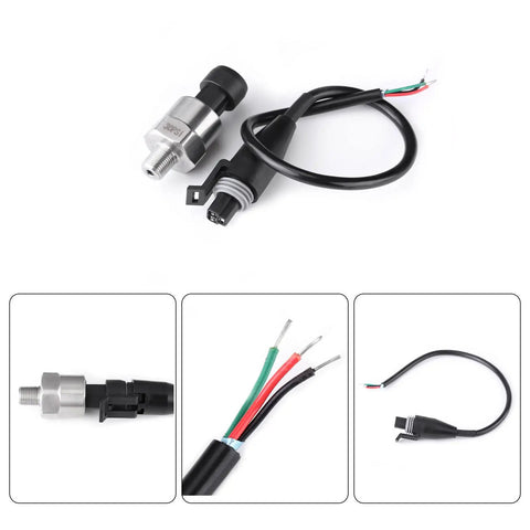 Stainless Steel Pressure Transducer Sensor With Connector One Eighth Inch NPT Fitting For Oil Fuel Air Water 30 PSI sensor and cables