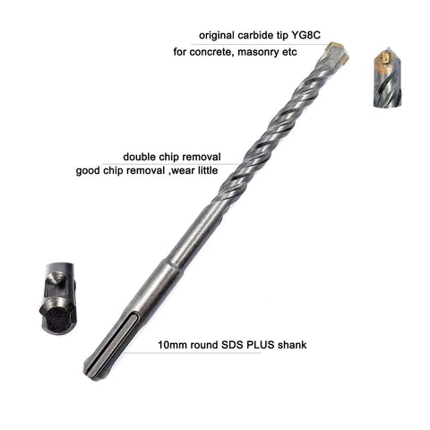 JFOGO 10mm SDS Plus masonry drill bit with carbide tip for concrete and stone; single bit