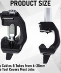 Black cable stripper with adjustable blade depth for 6 to 28 mm wires, shown in side view, alloy steel blades visible.