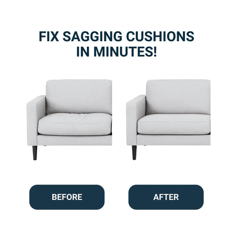 Before and after using Elastic Webbing Kit For Repairing Sagging Couches And Furniture, Two Inch Wide, Sixty Feet Of Durable Webbing With Metal Clips