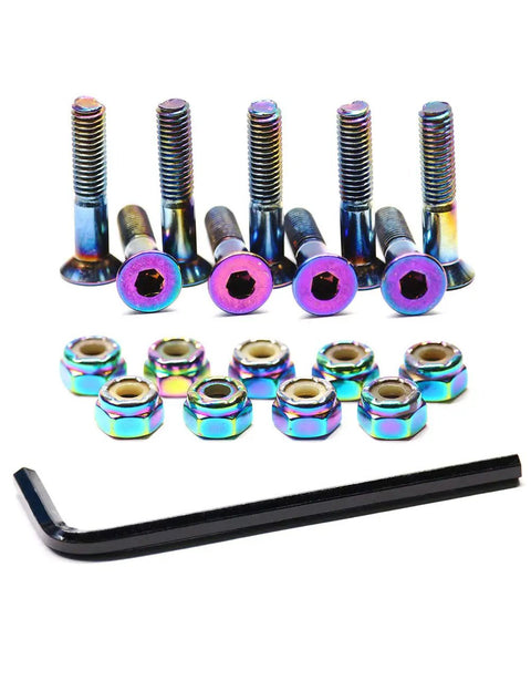 Nine Piece Skateboard Hardware Set With Colorful Bolts And Nuts Plus Free Hex Key Durable Longboard Deck Mounting Screws