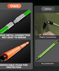 Comparison of Golf Alignment Sticks Holder And Swing Trainer with solid metal and removable foam vs plastic connection stick.