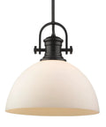 Hines Pendant In Pewter With Seeded Glass Shade, Transitional Ceiling Light In Durable Steel, opal glass view