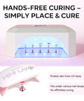 Nail Art Display Stand For Practice And DIY Nails, Magnetic Pro Grade Nail Holder With Double Sided Tape shown under UV lamp