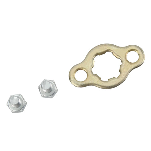 17 Tooth 428 Front Sprocket With 2 Chain Links Replacement Kit for Dirt Bikes, bolts and mounting plate close-up
