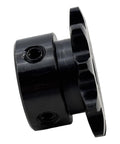 Side view of ANSI 35 Roller Chain Sprocket Type B Ten Tooth for Three Eighths Inch Pitch with Six Point Three Five Millimeter Bore and Quarter Inch Bore Hardened 1045 Steel Anti Rust Heavy Duty Drive Sprocket Fits 35 Chain No Keyway Two Setscrews at 90 Degrees
