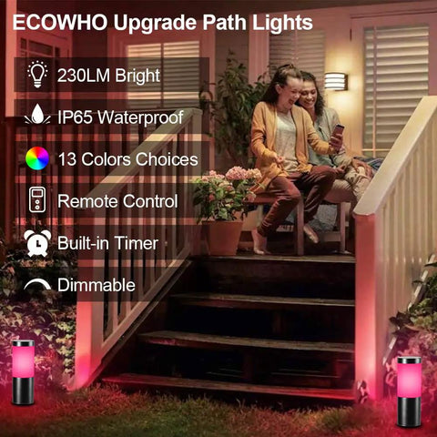 RGB Color Changing Outdoor Landscape Lights 12V Low Voltage LED Garden Pathway Lighting With Remote Control 13 Colors and 2 Modes IP65 Waterproof For Your Yard Decor and Christmas Lighting No-Fuss Setup on steps