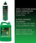 Extra-Cut Cutting Compound Step 1 For Deep Paint Correction Targeting Deep Scratches And Heavy Oxidation P100 Grit Or Finer, Body Shop Safe Low Dust Formula Ideal For Pro Detailers, Made In USA 8 Oz bottle and jug