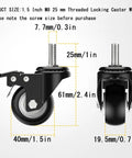 Heavy Duty Polyurethane Caster Wheels With Brake Set Of Four 1.5 inch swivel locking casters with threaded stems.