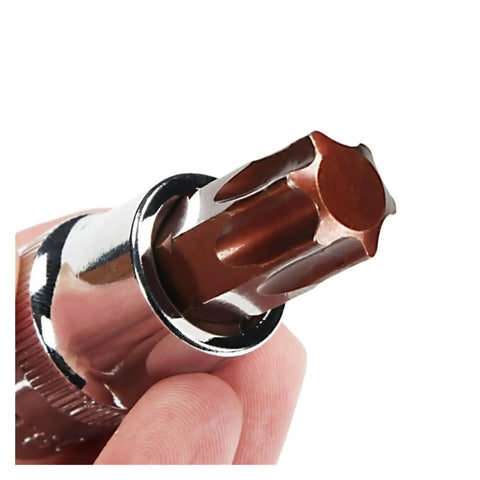 Heavy Duty 1/2 Inch Torx Bit Socket Set With Massive Grip Power For Tough Jobs And Rusty Bolts That Stick Tight, Perfect Sturdy Tools To Save Your Time And Effort On Any Drilling Or Impact Project You Handle Today. Chrome vanadium steel T40 socket close-up