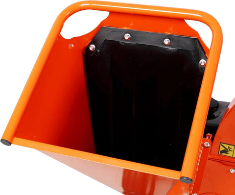 Rugged 7HP Gas Powered Wood Chipper Shredder Mulcher With 3 Inch Capacity And 212cc OHV Engine EP-A Certified Orange intake chute