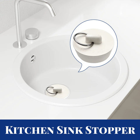 Heavy Duty Six Piece Rubber Drain Stopper Set For Bathroom Sink And Bathtub With Clearly Labeled Sizes And No Sweat Quick Swap White Zero Leak Bath Accessory in kitchen sink.