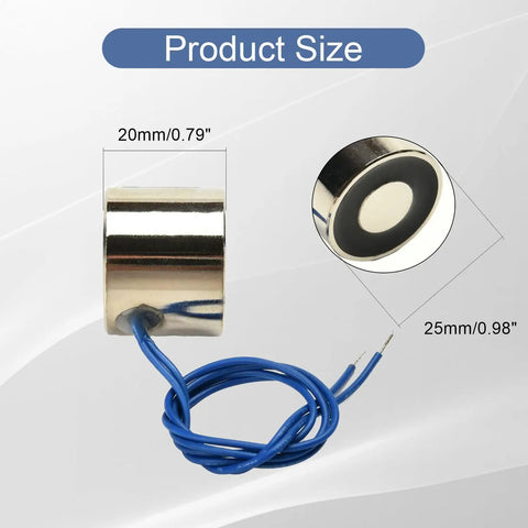 12V DC Electric Lifting Magnet 50N Solenoid Electromagnet Holding Force 5 Kg 25mm By 20mm side and top view