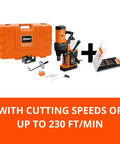 Magspeed 150 Magnetic Base Drill Featuring Dual Side Hand Feed Wheels And A Super Beefy 1500W Motor For Tough Metal Jobs That Knock It Right Out Of The Park Built Like A Tank with drill accessories and case.
