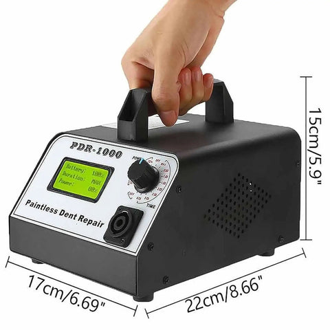 Handheld device of Powerful 1000W Paintless Dent Repair Tool With Magnetic Induction Fast Car Dent Removal 110V, user holding handle