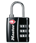 Black TSA Approved Luggage Lock With Wide Lock Body And Thin Steel Shackle, Resettable 3-Digit Combination, Zipper Lock For Backpacks And Suitcases