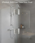 Stainless Steel Clamp On Glass Door Hinges For Shower Enclosures And Cabinets, no drill pivot, frameless panel installation in bathroom