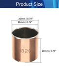 Solid As A Rock Heavy Duty Sleeve Bearing No Sweat Slip Fit Oilless Design 18mm Bore X 20mm Outer X 20mm Length size measurement displayed.