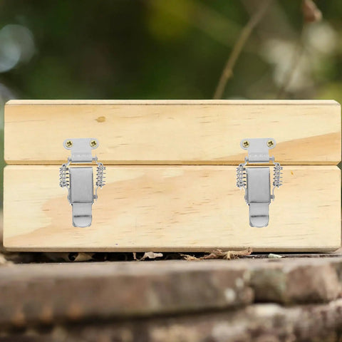 Wooden box with Stainless Steel Spring Hasp Toggle Latch Lock With Dual Spring Design for Toolbox and Wooden Case outdoor use.
