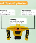 Diagram showing controls of Cordless Electric Post Hole Digger With 11 By 3 Inch Auger Bit For Fence Posts, various modes labeled.