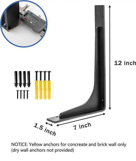 Beefy Heavy Duty Shelf Brackets 12 Inch By 7 Inch Set Of 4 Premium Alloy Steel 300 Lb Load Capacity Per Pair Right Angle Mounting Hardware For Shelves And Countertops Easy To Install Super Sturdy And Reliable