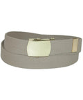 Big And Tall Cotton Adjustable Belt With Brass Buckle Khaki 1.25 Inch Wide Up To 60 Inches Cut To Fit Removable Military Buckle