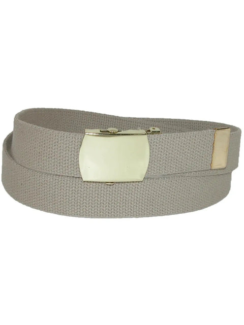 Big And Tall Cotton Adjustable Belt With Brass Buckle Khaki 1.25 Inch Wide Up To 60 Inches Cut To Fit Removable Military Buckle