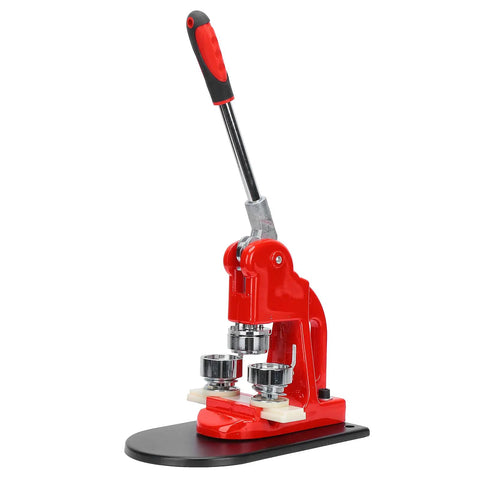 Premium Metal Badge Machine Button Maker For Custom DIY Gifts And Crafts with red metal frame and ergonomic handle.