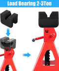 Universal Rubber Jack Stand Pads 8 Pack With Round And V Groove Designs Heavy Duty Pinch Weld Protectors installation on red jack stand.