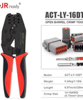 Open Barrel Deutsch DT Crimp Tool For 14-18 AWG 16 Size Stamped Contacts with connectors and specifications shown