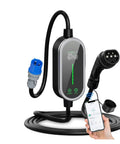 Super Slick Portable Type 2 EV Charger 7.2kW 32A Level 2 Wallbox with WiFi control, showing charger and app usage.