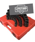 Heavy Duty Half Inch Drive 12 Point Metric Impact Socket Set, 26 Piece, CR MO Steel With Rugged Blow Molded Case, Garage Ready