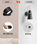 Comparison of Rechargeable Magnetic LED Reading Light Wall Sconce with 3M adhesive and other models with wall damage