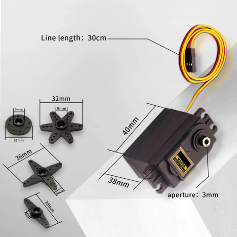 Diagram of Beefy 55g Metal Gear MG995 Servo Motor Digital Torque Servo 4 Pack for Arduino RC Cars with dimensions labeled