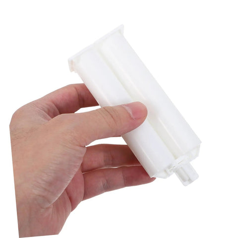 Plastic Adhesive Cartridge Set for Industrial Bonding 1 to 1 Ratio with Reliable Flow Control Precise Glue Dispensing 10 Pack Compatible With Standard Nozzles Ideal for Outdoor Repairs and Pro Grade Long Run Use, white plastic cartridge in hand