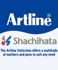 Artline and Shachihata brand logo featuring slogan about marker collection variety