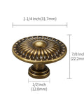 Ten Pack One And One Quarter Inch Glossy Black Zinc Euro Style Cabinet Knobs Drawer Pulls And Door Handles For Kitchen And Dresser Antique Patterned Hardware shown with dimensions